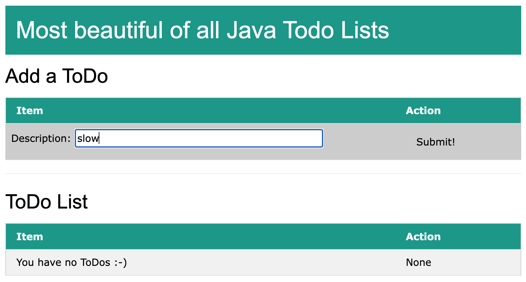 Web UI with new item